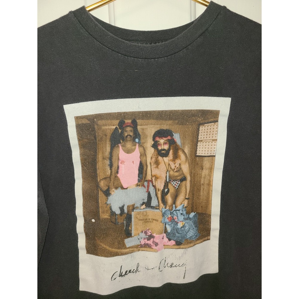 Cheech & Chong T-Shirt Men's Med Black Short Sleeve Polaroid Picture Distressed